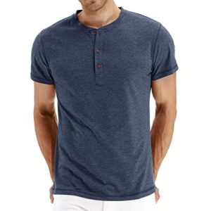 AOTORR Men's Henley T-Shirts Summer Casual Short Sleeve Front Placket Shirt AMZ028 Dark Blue XL