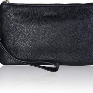 Befen Women's Genuine Italian Leather Wristlet Clutch Wallet Purse, Gold Zipper
