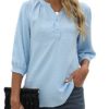 Bequemer Laden Womens Summer V Neck 3/4 Sleeve Blouses Swiss Dot Tunic Tops Casual Button Shirts