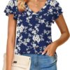 Bestbee Women's Petal Sleeve Tops V Neck Short Sleeve Shirts Cute Summer Casual
