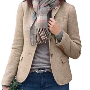 BZB Women's Casual Blazers Long Sleeve Lapel Open Front Work Office Bussiness Wool Blazer Jackets, Khaki, XL