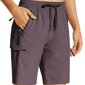Capol Women's Hiking Cargo Shorts 8.5" Quick Dry Summer Shorts Lightweight for Golf Travel Athletic with Zipper Pockets, Purple, XXL