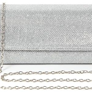 Clutch Bag Evening Bag Handbags Purse Handbag With Detachable Chain Strap for Wedding Cocktail Party Velvet Solid Color (Silver)
