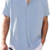 COOFANDY Mens Short Sleeve Cuban Guayabera Shirt Casual Summer Beach Button Down