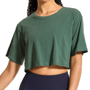 CRZ YOGA Women's Pima Cotton Workout Crop Tops Short Sleeve Yoga Shirts