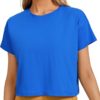 CRZ YOGA Women's Pima Cotton Workout Short Sleeve Shirts Loose Crop Tops Athleti