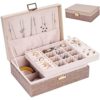 Dajasan Jewelry Boxes for Women Girls, 2 Layers Jewelry Organizer Box with Removable Tray, Mothers Day Gifts, Jewelry Storage Case for Friends, Wife or Mom Gift (Beige)