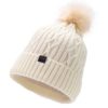 DASMINI Womens Thick Warm Winter Slouchy Beanie Hat & Infinity Scarf Set with Faux Fur Pom Knit Skull Cap, White, Medium