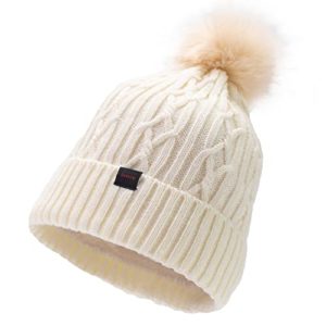 DASMINI Womens Thick Warm Winter Slouchy Beanie Hat & Infinity Scarf Set with Faux Fur Pom Knit Skull Cap, White, Medium