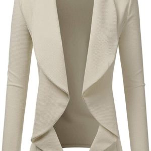 Doublju Classic Draped Open Front Blazer for Women with Plus Size Stone 2X