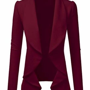 DOUBLJU Classic Draped Open Front Blazer Jacket for Women with Plus Size, Awobl0320_burgundy, X-Large