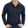 EKLENTSON Long Sleeve Sport Polo Shirts for Men Solid Color Polyester Golf T Shirt Quick Dry Summer Casual Polo Navy,L