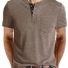 FANARCHER Men’s Henley Short Sleeve T-Shirts Casual Tee Shirts Cotton Summer Tops, Brown, Large