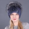 Female Knitted Skullie Beanie Skull Cap Natural Silver Fox Fur New Winter Hat