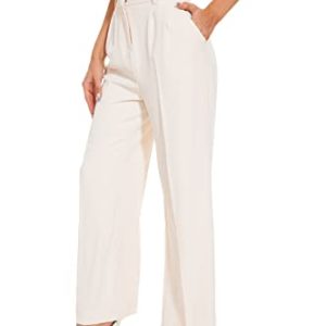 FUNYYZO Women's Wide Leg Pants High Elastic Waisted in The Back Business Work Trousers Long Straight Suit Pants for Summer, Beige, Large