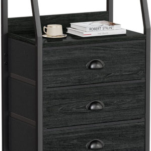 Furnulem Black Dresser for Bedroom, Small Nightstand 3 Drawers, Oak