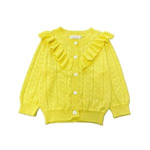 Girls Knit Cardigan Baby Toddler Girl Sweater Button Closure Ruffle Knitwear for Little Girl 2-6 Years, Yellow, 4-5 Years