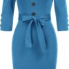 GRACE KARIN Women Retro 3/4 Sleeve Work Office Business Pencil Dress with Belt