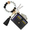 Hicdaw Wristlet Bracelet Keychain Wallet for Women 9 Slots Credit Card Holder Tassel Purse Silicone Key Ring with Gift Box, Black, One Size