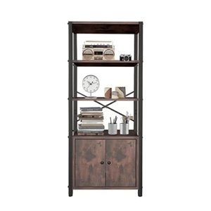 Jahof 4-Layer Industrial Bookshelf, Bookcase with 2 Doors, Standing Storage Cabinet for Living Room, Home Office, Bedroom, Washroom, Kitchen (4-Tier, Brown)