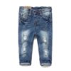 KIDSCOOL SPACE Baby Girl Boy Slim Jeans,Little Kid Elastic Waist Ripped Denim Pants,Blue,6-12 Months