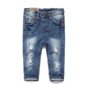 KIDSCOOL SPACE Baby Girl Boy Slim Jeans,Little Kid Elastic Waist Ripped Denim Pants,Blue,6-12 Months
