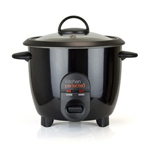 Kitchen Perfected 350W 0.8Ltr Automatic Rice Cooker - Non Stick/Removable Rice Bowl/Warm & Cook Indicators/Toughened Glass Lid/Measuring Cup/Spatula/Recipes Included - Black - E3302BK