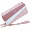 Ladies Purse Wallet with Double Zipper Coin Purse PU Leather Phone Wallet for Women Large Capacity Long Clutch Wallet with Multiple Card Slots Wristlet Wallet (Pink3)