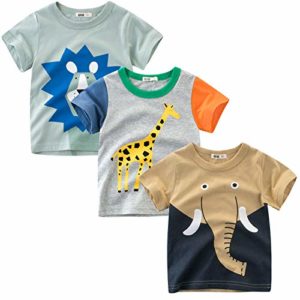 LAUSONS Pack of 3 Kids Short Sleeve Cotton Casual T-Shirts Toddler Tops Cartoon Animals 4-5 Years/120