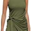 LILLUSORY Women's Summer Casual Sleeveless Beach Tank Dress Bodycon Ruched Tie W