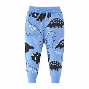 Little Hand Boys Trousers Cotton Dinosaur Kids Sports Tracksuit Drawstring Pants Jogger Pocket Casual Sweatpant Age 3-4 Years