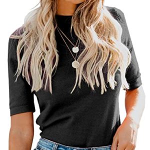 LIYOHON Womens Tops Dressy Casual Summer Cute Tops Mock Turtleneck Business White T Shirts, Black, Large