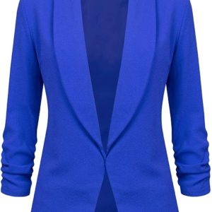 Lock and Love Women 3/4 Sleeve Blazer Open Front Cardigan Jacket Work Office Bla