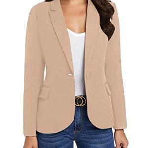 luvamia Women's Long Sleeve Formal Notch Lapel Button Down Blazer Pockets Jacket, Sienna Sand, Medium