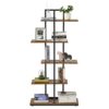 Meerveil Bookshelf, 5-Tier Floor Standing Bookcase, Asymmetrical Staggered Display Shelf, Plant Shelf, Industrial Style, for Living Room, Bedroom, Home Office, 74 x 28 x 144.5 cm, Rustic Brown