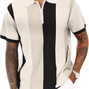 Men's Fashion Polo Shirts Vintage Striped Knitting Shirts Casual Slim Fit Golf S