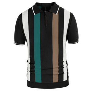 Men's Fashion Polo Shirts Vintage Striped Knitting Shirts Slim Fit Golf Shirts