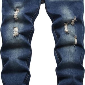 Men's Slim Fit Stretch Jeans Ripped Skinny Jeans for Men, Fashion Straight Leg C
