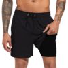 Men's Swim Trunks Quick Dry Beach Shorts with Compression Liner Swiming Shorts with Zipper Pockets, Black, Medium