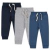 Metzuyan 3 Pack Baby Boys 100% Cotton Joggers Sweatpants Elasticated Waistband Jog Pants 3 Colours Mix 12-18 Months