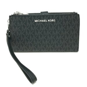 Michael Kors MK Jet Set Travel Double Zip Phone Wristlet Wallet Black Signature