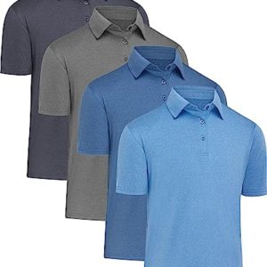 MLYENX Polo Shirts for Men Quick-Dry Athletic Golf Polo Casual Short Sleeve Moisture Wicking Shirts, 4 Pack Dark Grey, Milddle Blue, Navy, Light Blue, Large