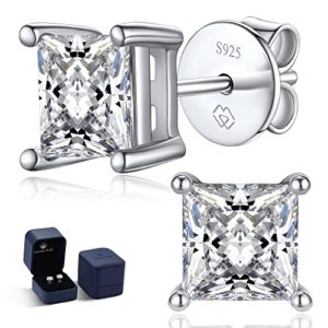 MomentWish Black Moissanite Snowflake Earrings, 2 Carat Moissanite Stud Earrings for Women, D Color VVS1 Simulated Diamond 925 Sterling Silver Solitaire Earrings 6.5mm