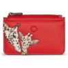 Mother's Pride Leather Card Holder Purse for Women, Giraffe Design, Red Leather, RFID Protection by Yoshi