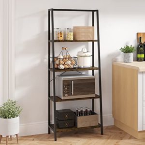 Novilla 4-Tier Large Storage Bookshelf for Living Room, Industrial Ladder Metal Frame Bookcase for Bedroom/Kitchen/Home Office, Adjustable table legs, Waterproof&Anti-scratch Desktop, Rustic Brown