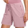 Obla Women's Hiking Cargo Shorts Zipper Pockets High Waist Quick Dry 7 Inch Long Shorts for Women Golf Athletic Summer, Pink, S