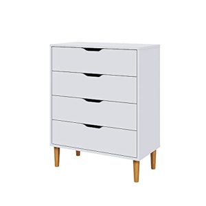Panana Chest of Drawers, Wood 4 Drawers Cabinet Storage Organiser Unit with Wooden Legs for Living Room Bedroom Hallway White