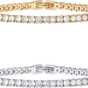 PAVOI 14K Gold Plated 3mm Cubic Zirconia Classic Tennis Bracelet | Gold Bracelet