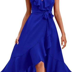 PRETTYGARDEN Women's 2023 Summer Wrap Maxi Dress Casual Boho Deep V Neck Short S