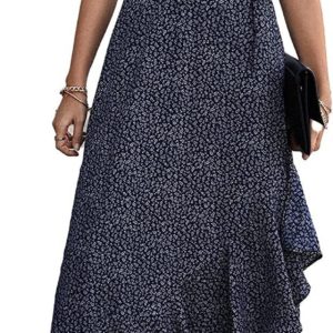 PRETTYGARDEN Women's Summer Wrap Maxi Dress Casual Boho Floral V Neck Short Slee